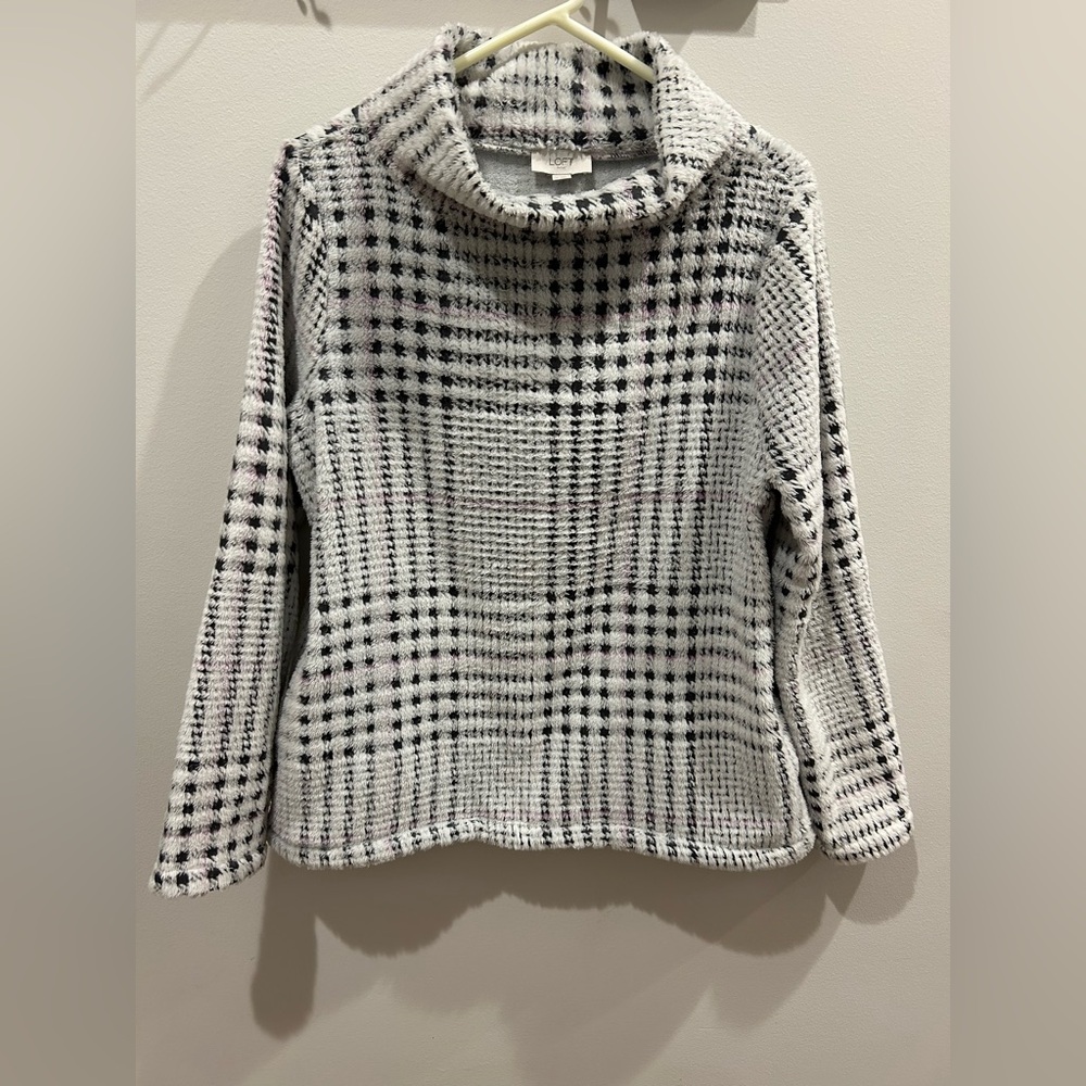 LOFT Black and White Cowl Neck Sweater